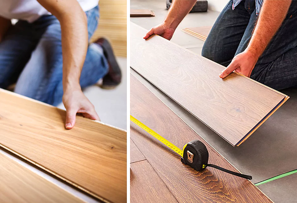 laminate installation close up photos of someone installing laminate flooring | House of Carpets and Lighting